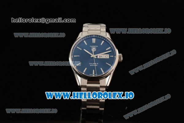 Tag Heuer Carrera Calibre 5 Swiss ETA 2824 Automatic Steel Case Blue Dial With Stick Markers Steel Bracelet - Click Image to Close